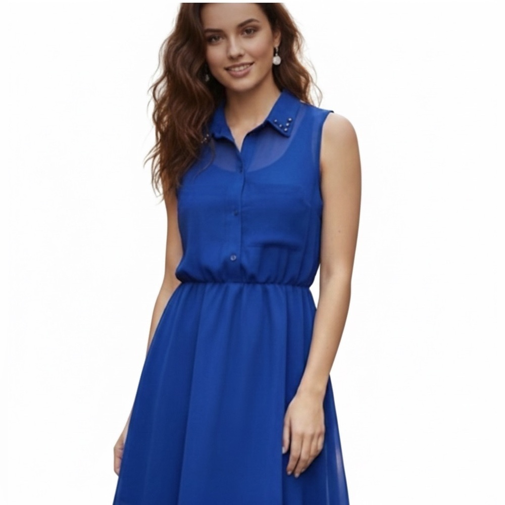 🎁 FREE W/ BUNDLE*  Bluenotes Royal Summer Blue Sleeveless Dress